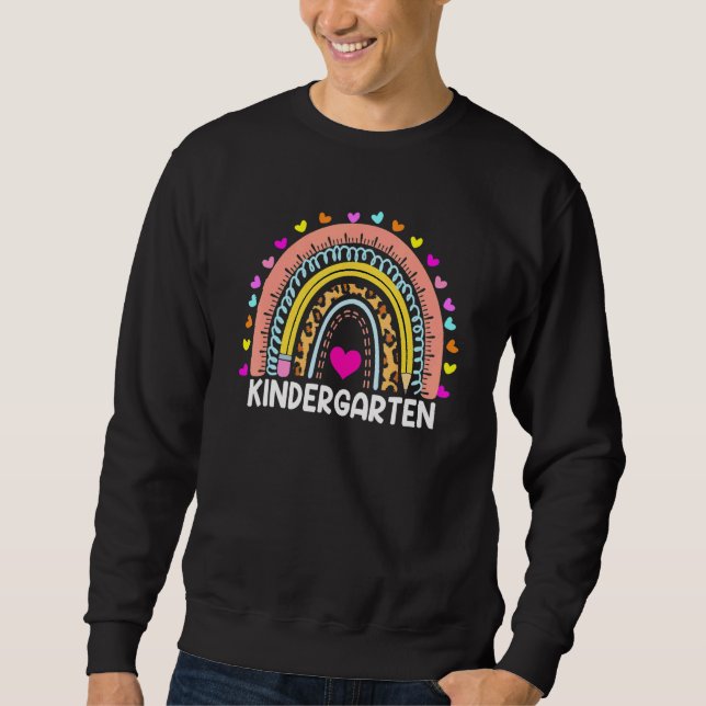 Kindergarten Teacher Boho Rainbow Leopard tillbaka Lång Ärmad Tröja (Framsida)