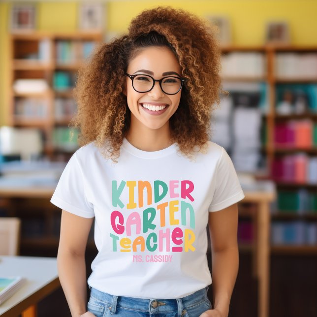 Kindergarten Teacher Colorful Text Design T Shirt (Skapare uppladdad)