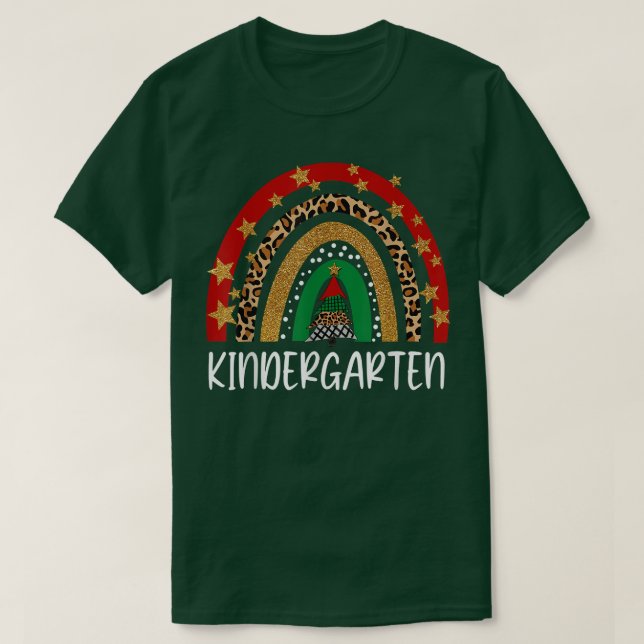 Kindergarten Teacher Jul Funny Rainbow Leopa T Shirt (Design framsida)