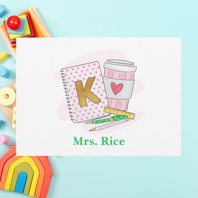 Kindergarten Teacher Preppy Notebook Coffee Anteckningskort (Skapare uppladdad)