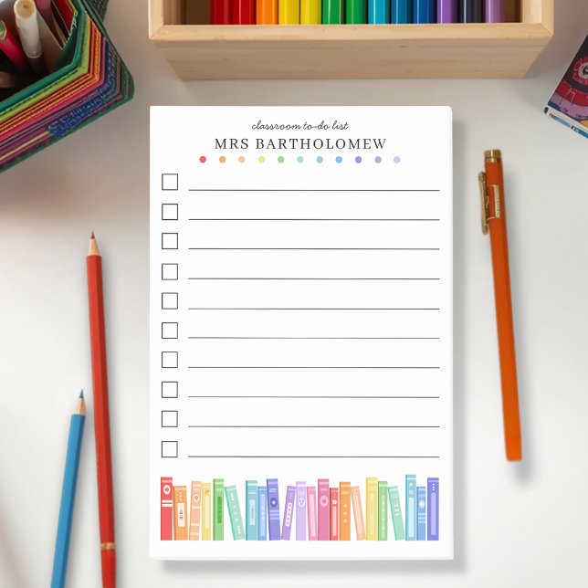 Kindergarten Teacher Rainbow Books To-Do List Post-it Block (Skapare uppladdad)