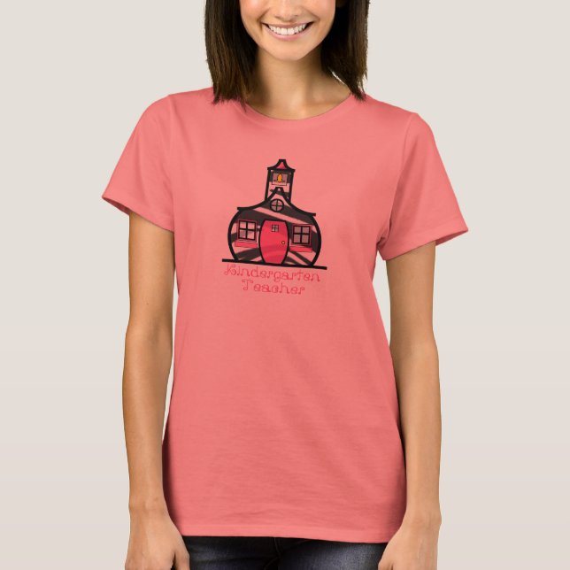 Kindergarten Teacher Zebra tryck Schoolhouse Tee Shirt (Framsida)