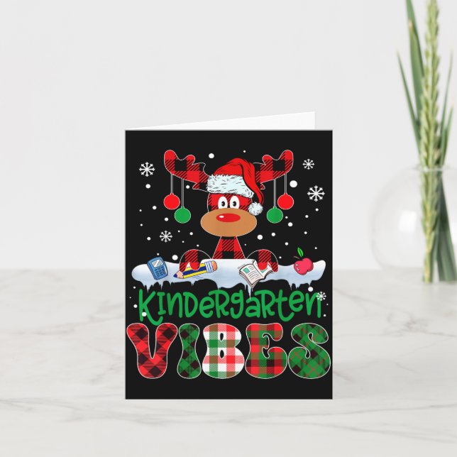 Kindergarten Vibes Teacher Buffalo Plaid Reindeer  Kort (Framsida)