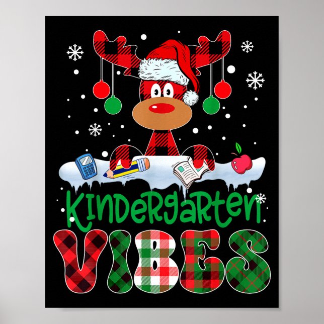 Kindergarten Vibes Teacher Buffalo Plaid Reindeer  Poster (Framsidan)