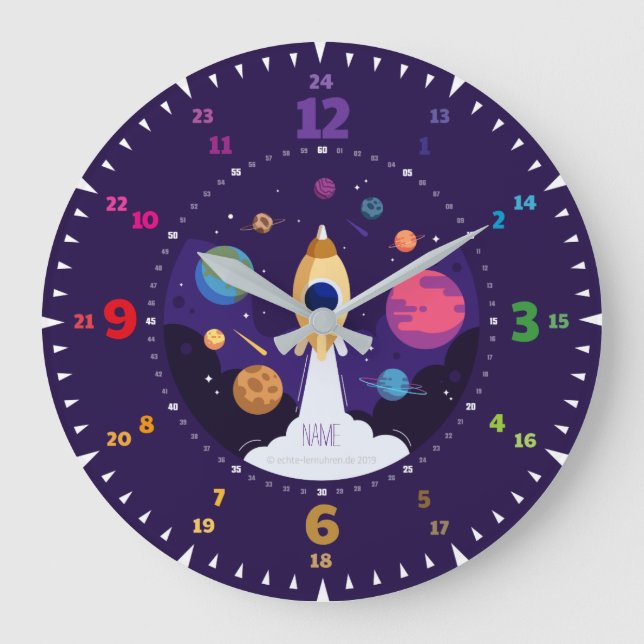 Kinderuhr Lernuhr Wanduhr Kinderzimmer Rakete Stor Klocka (Framsida)