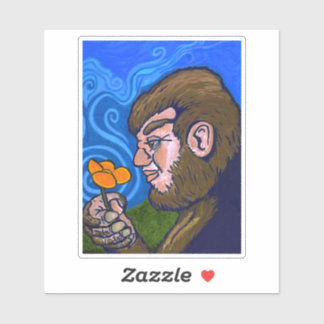 Kindhearted Bigfoot som luktar en blomma Klistermärken