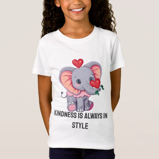 Kindness är alltid i Stil | Cute Elephant Kids T Shirt (Framsida)