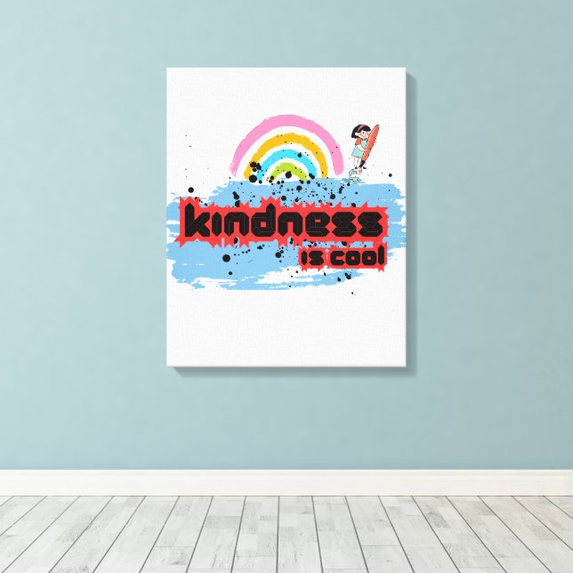 Kindness är Coola - Rainbow Surfa Vibes Canvastryck (Insitu (trägolv))