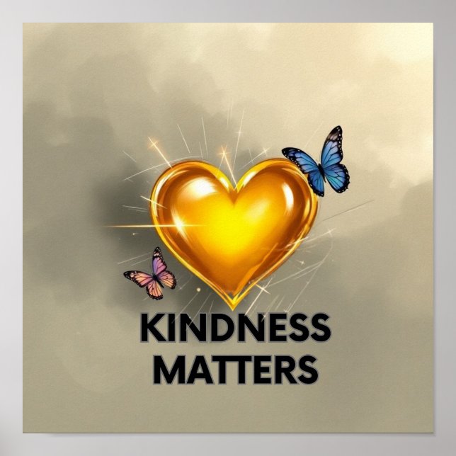 Kindness är en sak med 2 fjärilar och ett hjärta poster (Framsidan)