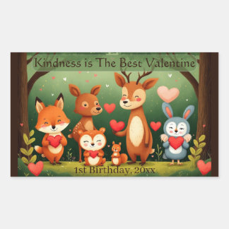Kindness Best Valentine Woodland Animals Birthday  Rektangulärt Klistermärke