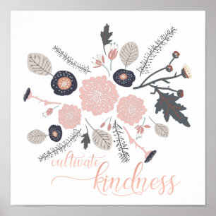 Kindness Botanical Rosa Black Flowers Poster