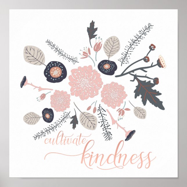 Kindness Botanical Rosa Black Flowers Poster (Framsidan)