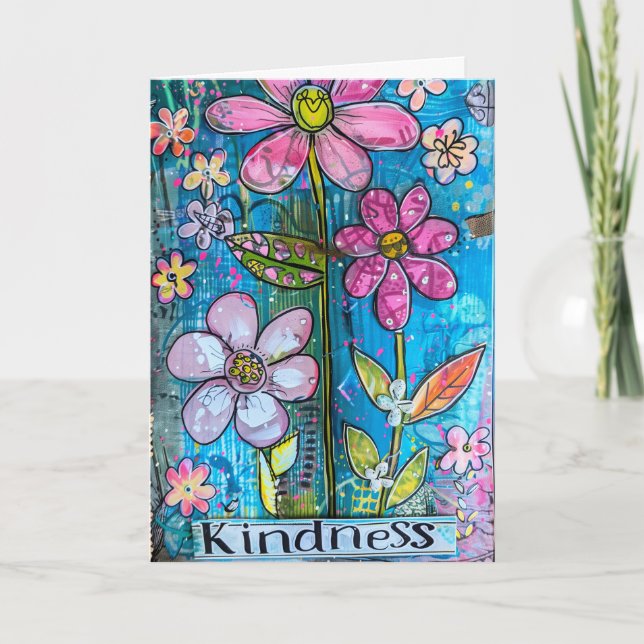 *~**~ KINDNESS Doodle Colorful Whimsiic Flower Tack Kort (Framsida)