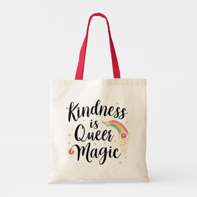 Kindness Is Queer Magic Rainbow Quote LGBTQ+ Tygkasse (Baksida)