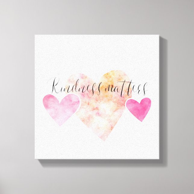 Kindness matchar Rosa Watercolor Hearares Canvastryck (Framsida)