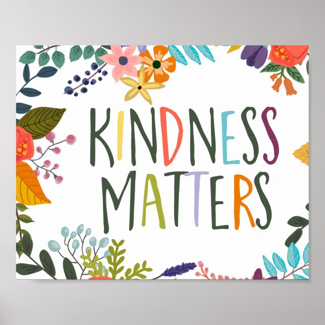 Kindness Matters, Kind-citattecken, Boho blommigt  Poster (Framsidan)