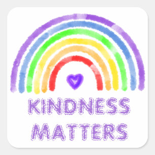 Kindness Matters   Regnbåge och hjärtvattenfärg Fyrkantigt Klistermärke