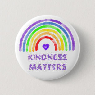 Kindness Matters Regnbåge och hjärtvattenfärg Knapp
