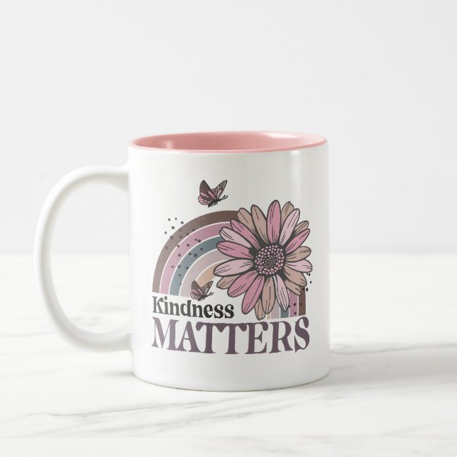 Kindness Matters Retro Butterfly Boho Rainbow Två-Tonad Mugg (Vänster)