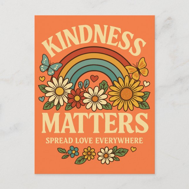 Kindness Matters Retro Rainbow Art Helg Vykort (Framsida)