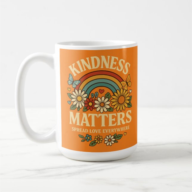 Kindness Matters Retro Rainbow Art Kaffemugg (Vänster)
