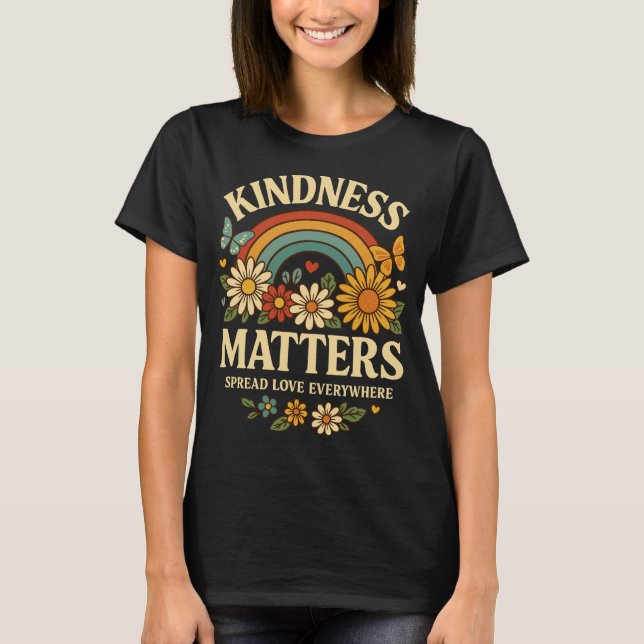 Kindness Matters Retro Rainbow Art T Shirt (Framsida)