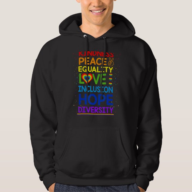 Kindness Peace Equality Inclusion Diversity Human Hoodie (Framsida)