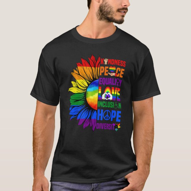 Kindness Peace Equality Kärlek Gay pride Solros L T Shirt (Framsida)