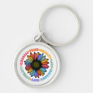 Kindness Peace Equality Kärlek Hope Diversity Huma Rund Silverfärgad Nyckelring