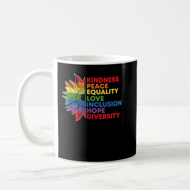 Kindness Peace Equality Kärlek Inclusion Gay pride Kaffemugg (Vänster)