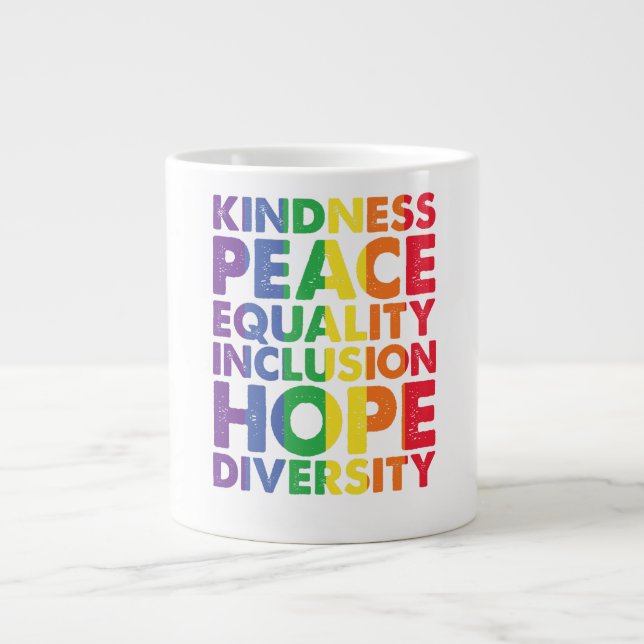 Kindness Peace Equality Kärlek Inclusion Hope HGBT Jumbo Mugg (Framsidan)