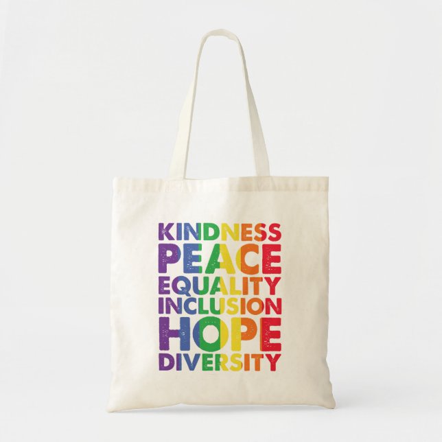Kindness Peace Equality Kärlek Inclusion Hope HGBT Tygkasse (Framsidan)