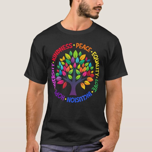 Kindness Peace Equality Love Inclusion Hope Divers T Shirt (Framsida)