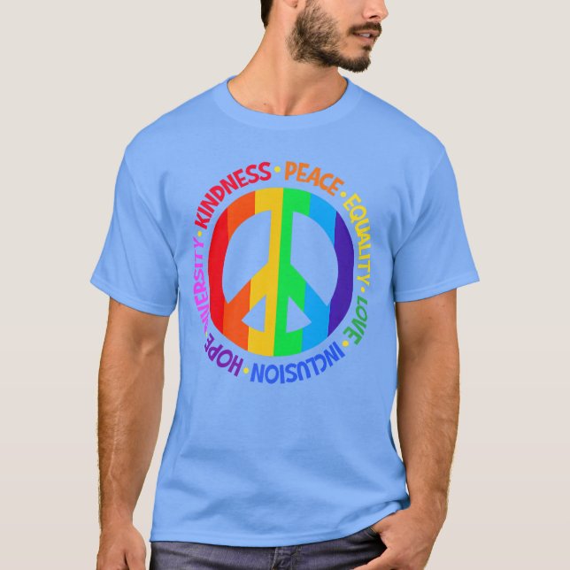 Kindness Peace Equality Love Inclusion Hope Divers T Shirt (Framsida)