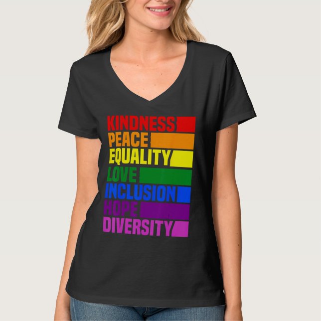 Kindness Peace Equality Rainbow Retro For Gay And  T Shirt (Framsida)
