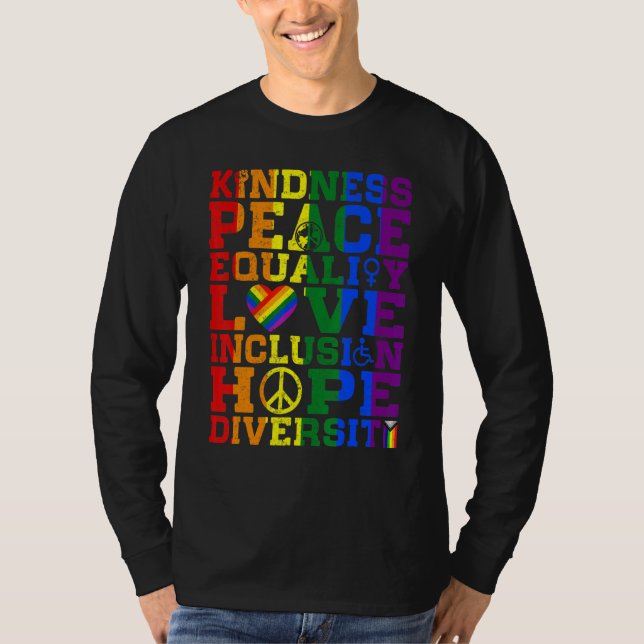 Kindness Peace Human Högers Equality Inclusion Lov T Shirt (Framsida)