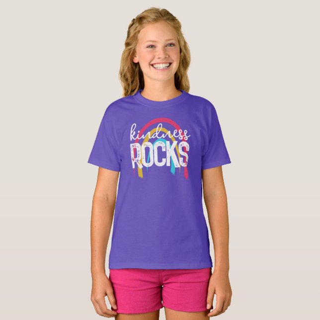 Kindness Sten Rainbow Girls' T Shirt (Hel framsida)