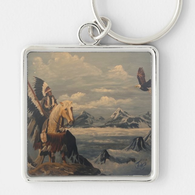 Kindred Spirits, Original av Gary Poling Fyrkantig Silverfärgad Nyckelring (Framsidan)