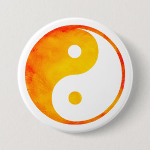 Kines för Yin Yang orange- och gultvattenfärg Knapp