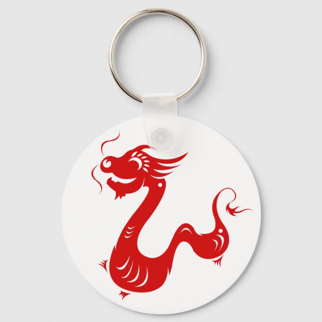 KINESE ZODIAC DRAGON PAPERCUT ILLUSTRATION NYCKELRING (Framsida)