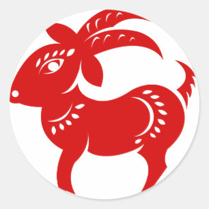 KINESE ZODIAC GOAT PAPERCUT-ILLUSTRATION RUNT KLISTERMÄRKE