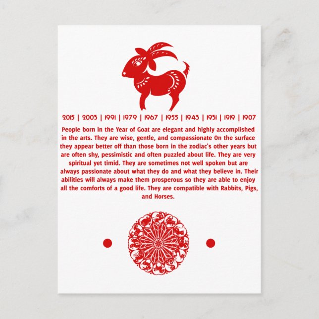 KINESE ZODIAC GOAT PAPERCUT-ILLUSTRATION VYKORT (Framsida)