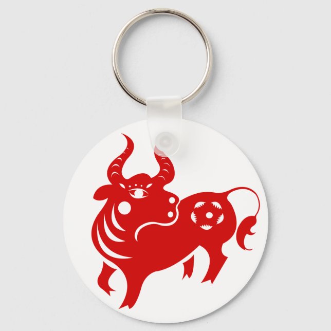 KINESE ZODIAC OX PAPERCUT ILLUSTRATION NYCKELRING (Framsida)