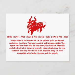 KINESE ZODIAC OX PAPERCUT ILLUSTRATION VYKORT
