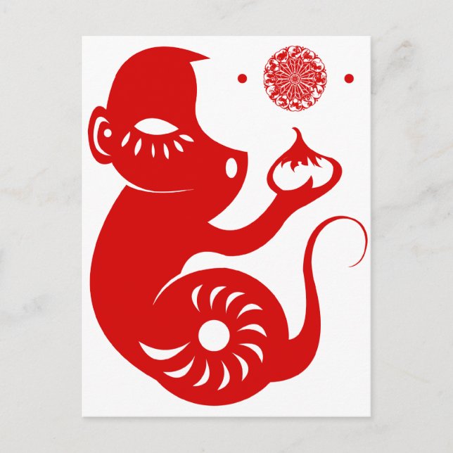 KINESE ZODIAC PAPERCUT MONKEY ILLUSTRATION VYKORT (Framsida)