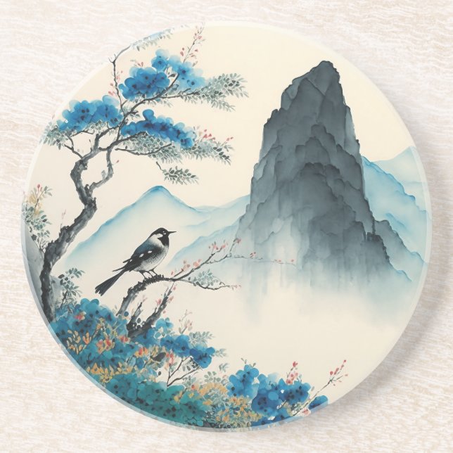 Kineser, vattenfärgsborsmålningslandskap underlägg (Framsidan)