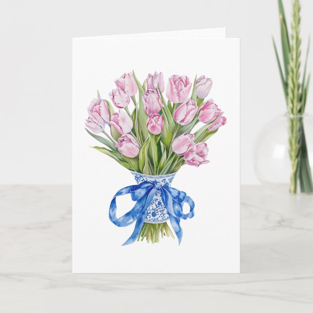 Kineseri Blå Båg Tulpaner Blommor Tom Julkort Kort (Framsida)