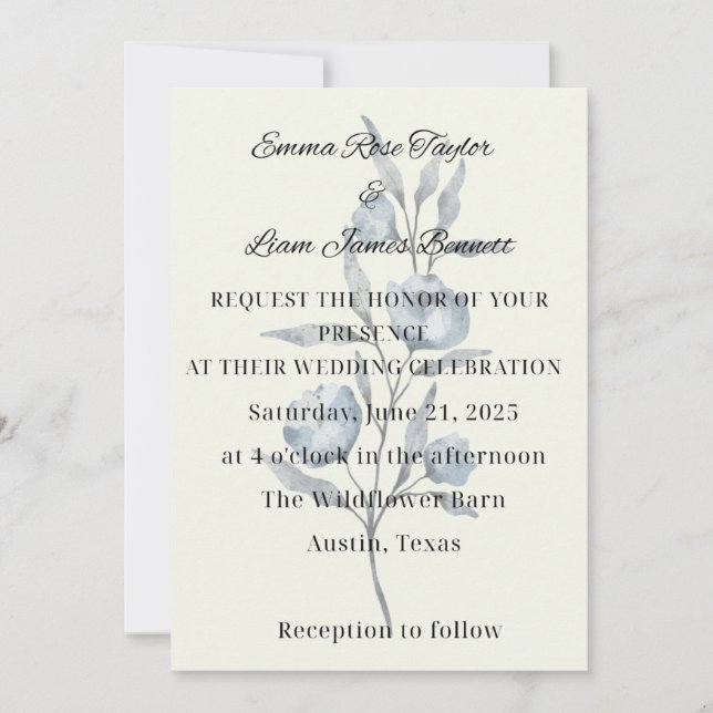 Kineseri blå blomma bröllopsinbjudan inbjudningar (Framsida)