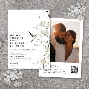 Kineseri Blommig Foto QR-kod Bröllopsdusch Inbjudningar