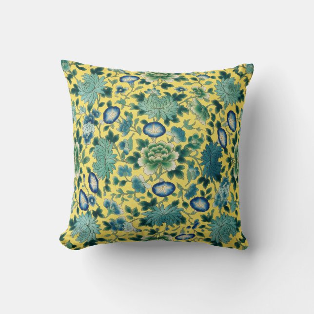 Kineseri Blommig Gul Chintz  Kudde (Framsida)